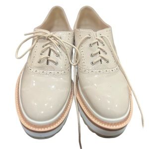 Zara Women’s Basic Size 9 Tan Patent Derby Lace Up And Platform Shoes